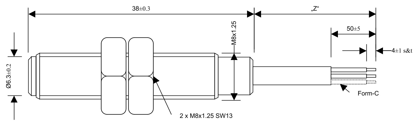 Technische Zeichnung Reedsesor Gewindegehäuse MMS-305