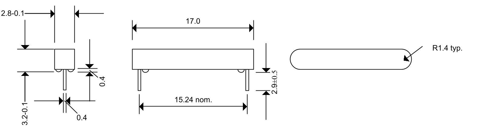Technische Zeichnung Reedsesor bedrahtet MMS-403